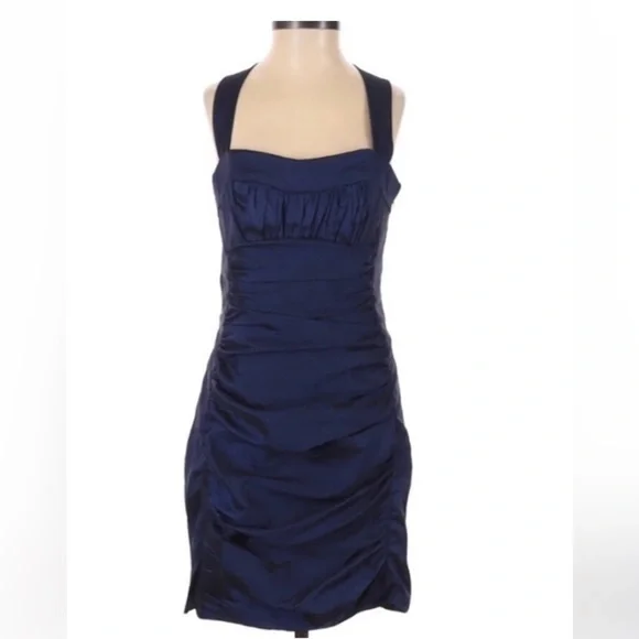 Jessica McClintock Iridescent Body-Con Mini Dress Purple Blue Cocktail F… - Picture 3 of 16